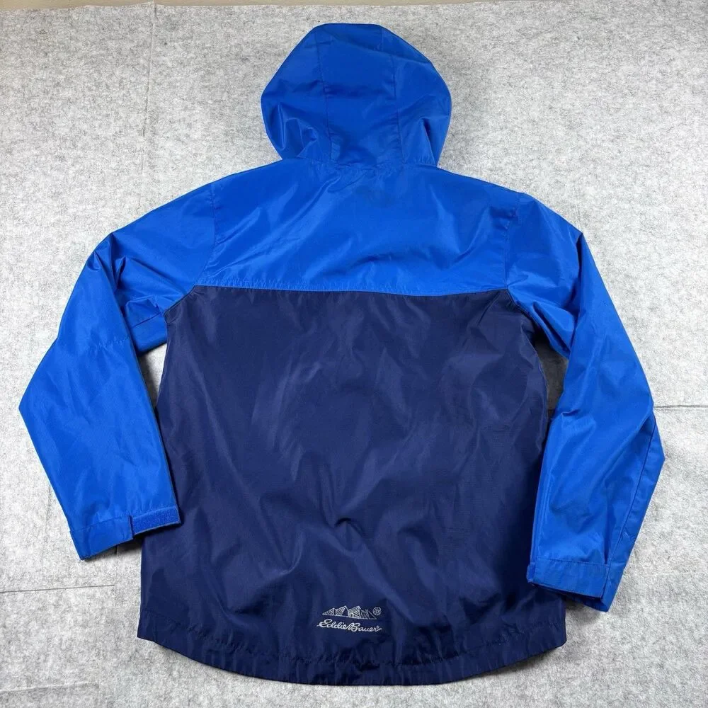Eddie Bauer Youth Boys Large 14-16 Dual Full Zip Rain Jacket Windbreaker Blue